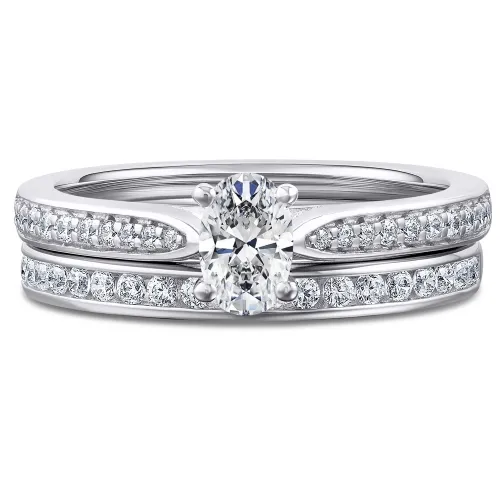 White Gold Diamond Oval Bridal Set - White Tulip